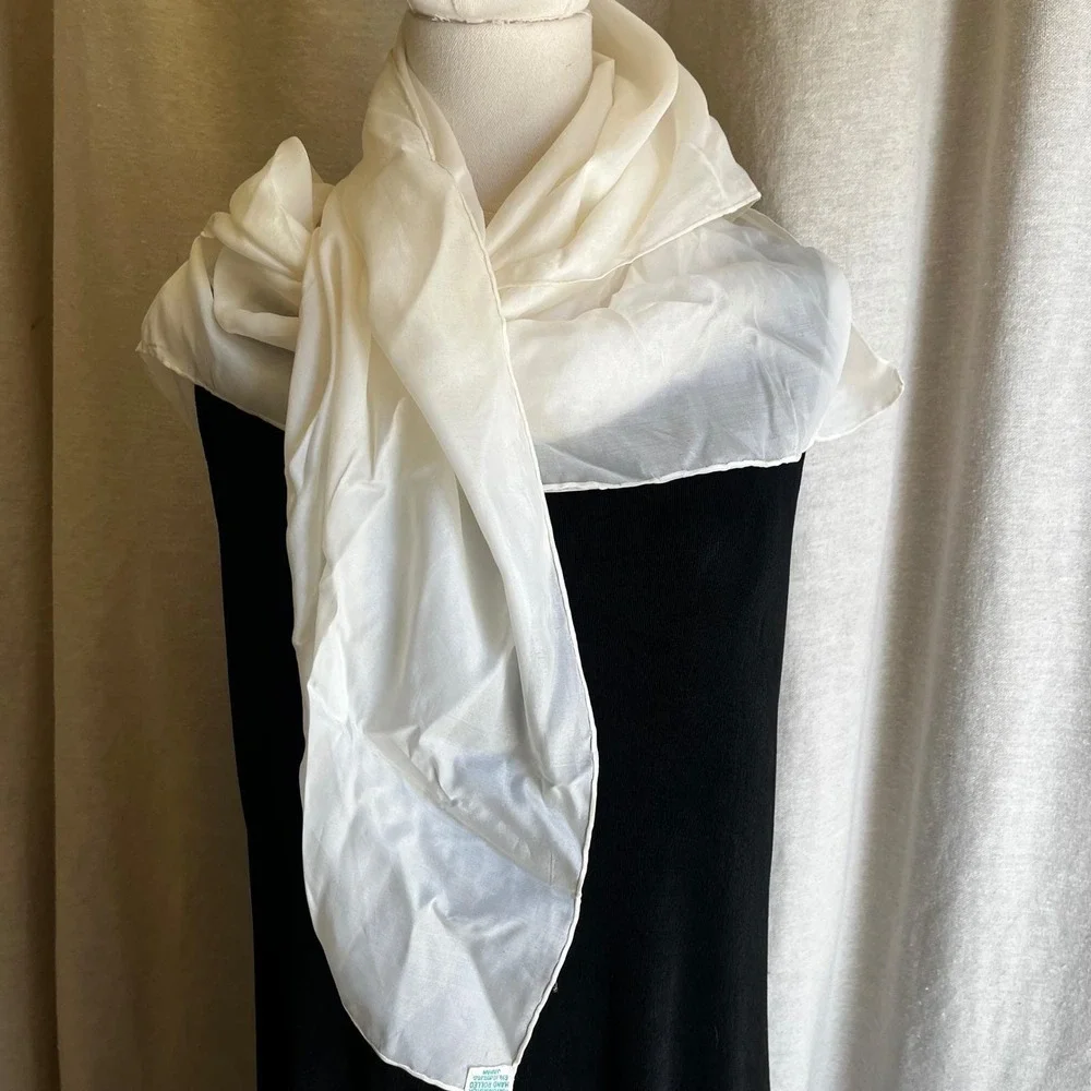 Vintage Ivory Hand Rolled Silk Blend Scarf Made in Japan 30x35